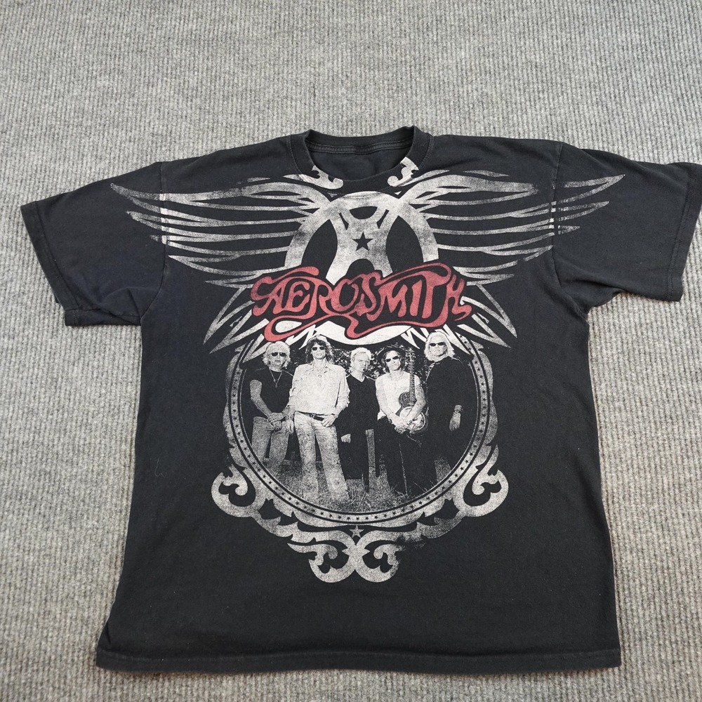 Vintage Aerosmith World Tour 2009 Shirt Mens Large Black Band Tee Double Sided